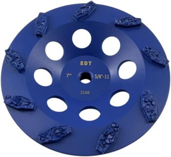 7" PCD Grinding Wheel for Epoxy, Glue, Mastic and Paint, 9 Crushed Chip PCD Segments, 5/8"-11 Threaded Arbor