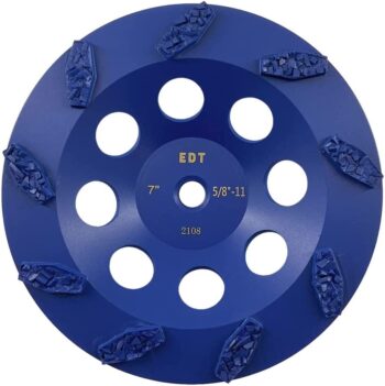 7" PCD Grinding Wheel for Epoxy, Glue, Mastic and Paint, 9 Crushed Chip PCD Segments, 5/8"-11 Threaded Arbor