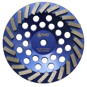 DiamaPro Systems DT-CW-7-24SEG-T Threaded 7 Inch 24 Segment Turbo Concrete Grinding Cup Wheel for Grinding, Leveling, & Removing Glue/Coating