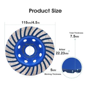 HIGHDRIL Concrete Diamond Grinding Cup Wheel 4-1/2" Turbo Cup Wheel for Cutting,Grinding,Shaping Concrete Marble Granite Brick