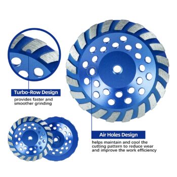 SALI 7 Inch Concrete Grinding Wheels 20 Turbo Diamond Segments 5/8-11 Arbor Diamond Grinding Wheel Fit for Paint, Epoxy, Mastic, Coating Removal