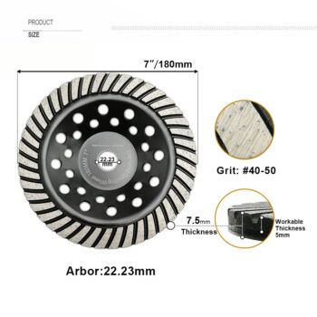 SHDIATOOL 7 Inch Turbo Row Diamond Grinding Cup Wheel for Concrete Granite Marble Masonry Brick Fits 7/8 Inch Arbor