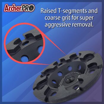 Archer PRO Aggressive 7" in. T-Seg Diamond Grinding Wheel, Cup Wheel for Concrete Grinding. for use on Angle Grinder.