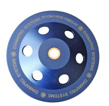 DiamaPro Systems DT-CW-7-PCD-12SEG-NT Non Threaded 7 Inch 12 Segment 1/4 Round PCD Concrete Grinding Cup Wheel Grinding, Preparation, & Removing Coating