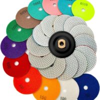 13 Packs 4 Inch Diamond Polishing Pads with 5/8’’-11 Backer Pad 12PCS Wet/Dry Polish Pad Kit for Drill Grinder Polisher 50-8000 Grit Pads for Granite Marble Concrete Stone Countertop Quartz Polishing