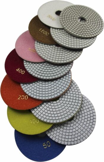 Diamond 5 Inch Wet Polishing Pads for Granite Marble Travertine Terrazzo Engineered Stone (Pack of 7)