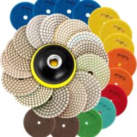 SPTA 15pcs Diamond Wet Polishing Pads Set, 4 inch Pads for Granite Stone Concrete Marble Floor Grinder or Polisher, 50#-6000# with Hook & Loop Backing Holder Pads for Wet Polisher